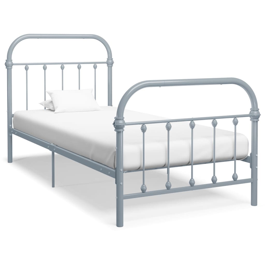 284504 vidaXL Bed Frame without Mattress Grey Metal 90x200 cm